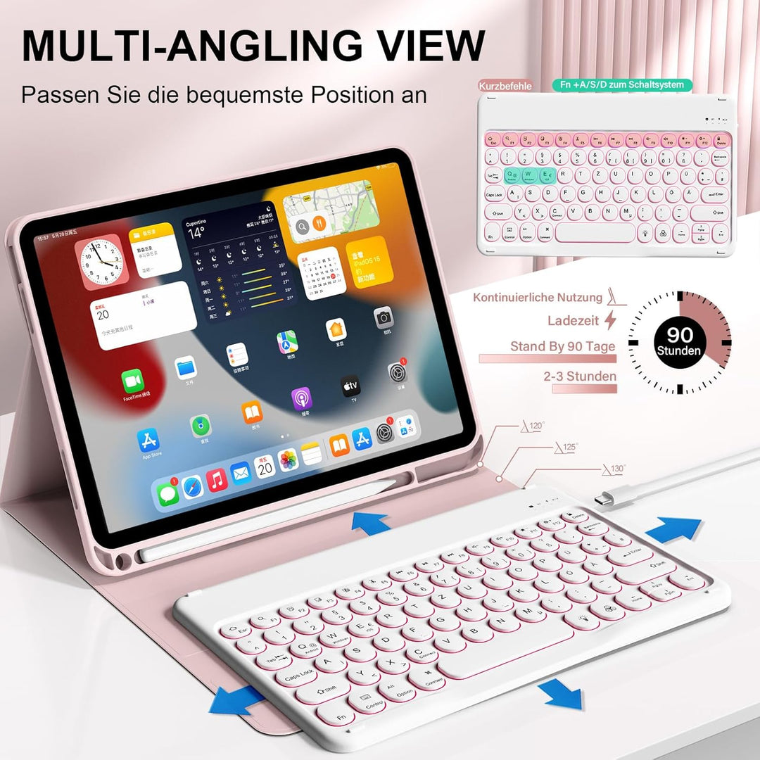 Hülle mit Tastatur für iPad 11 Generation A16/10 Generation (11/10.9 Zoll,2025/2022),7-farbige Beleu