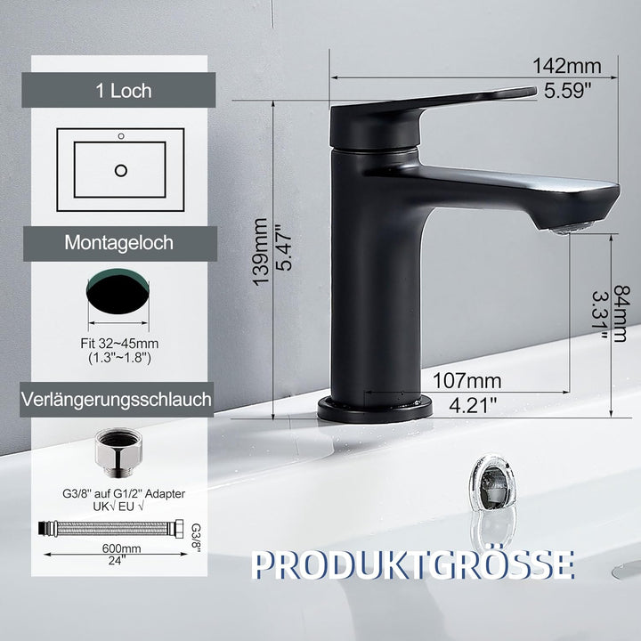 BELZ Badarmatur Waschtischarmatur – Einhebel-Mischbatterie aus Messing, Wasserhahn fürs Badezimmer,