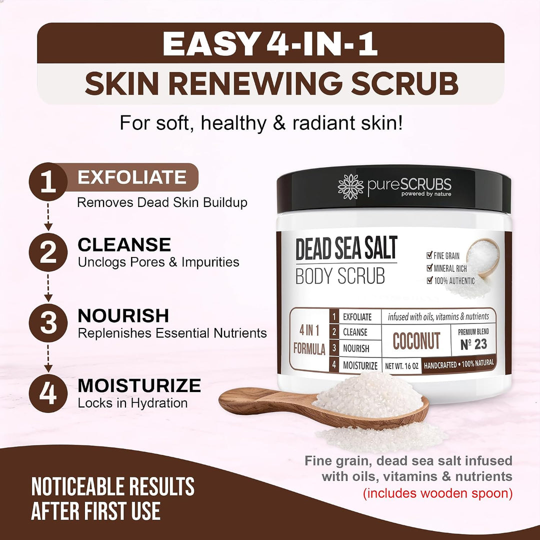 Premium Bio-Körperpeeling-Set – Grosses 473 ml Kokosnuss-Körperpeeling – reines Salz aus dem Toten M