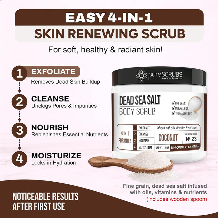 Premium Bio-Körperpeeling-Set – Grosses 473 ml Kokosnuss-Körperpeeling – reines Salz aus dem Toten M