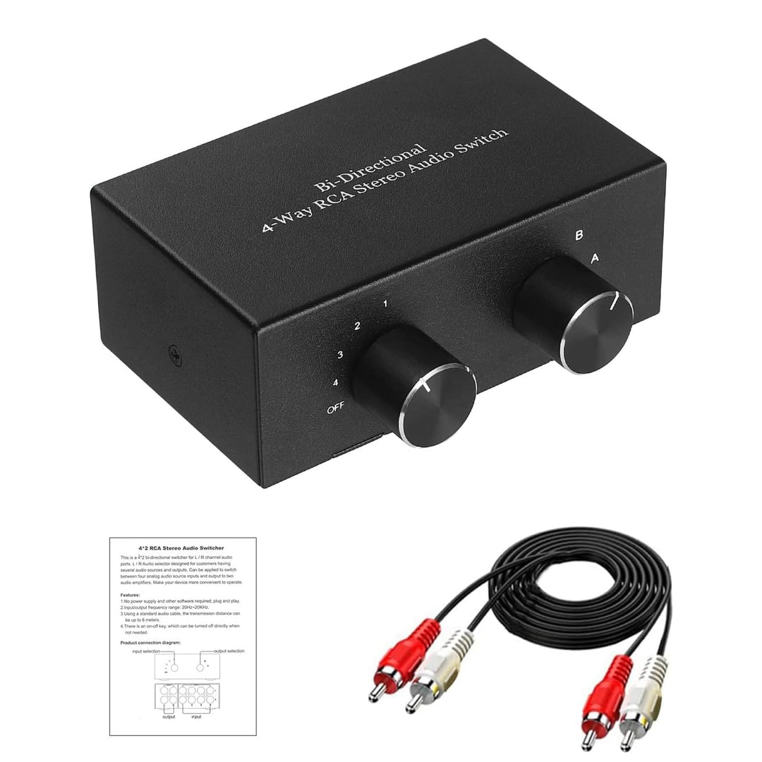 UNSTINCER Cinch RCA L/R Audio Switch 4(2)-In-2(4)-Out, Analog Stereo Aux Umschalter, Bidirektional M