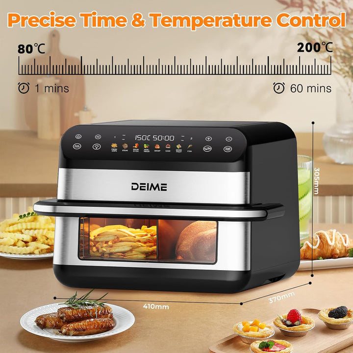 DEIME Dual Zone Air 10L Double 2400W Large Capacity Oven Air Fryers Healthy Cooker with 8 Preset, La