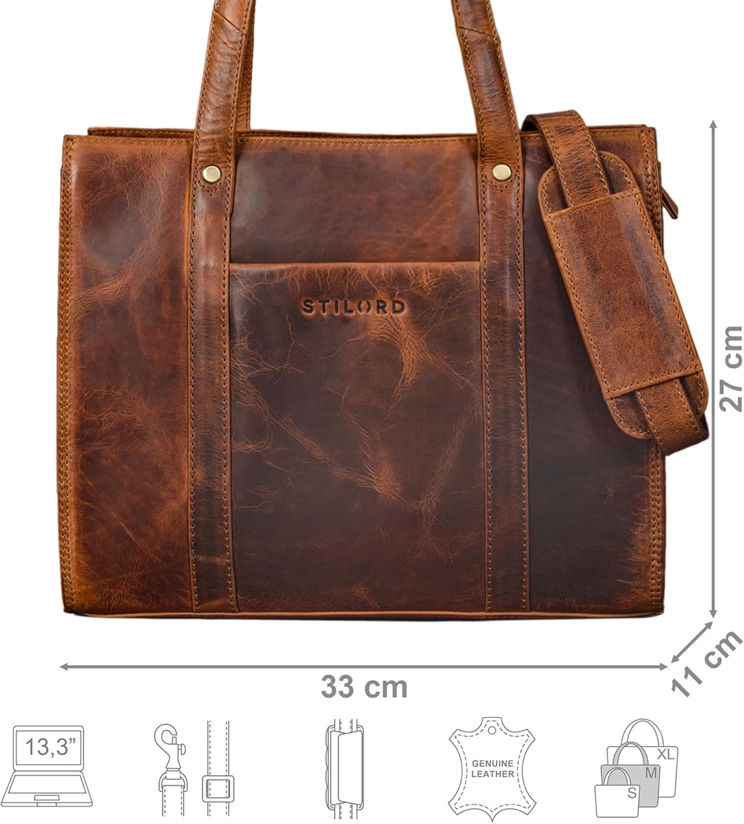 STILORD 'Ariana' Shopper Business Damen Leder Businesstasche Frauen Tote Bag Handtasche Arbeitstasch