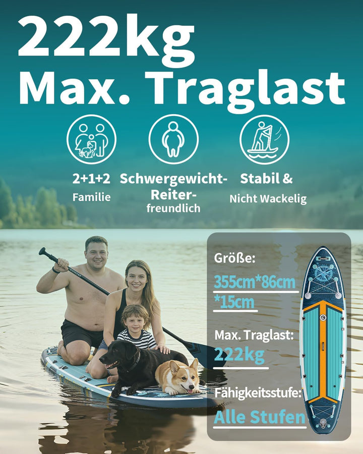 COOLCAA SUP Board, 355cm (Extra Gross) Stand Up Paddling Board, Aufblasbares Stand-Up Paddle Board m