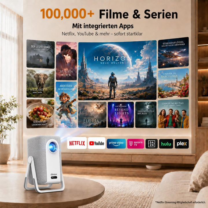 Kurzdistanz Beamer 4K mit Netflix, iSinbox 1200ANSI Heimkino & Outdoor Beamer, Smart Tageslicht Proj