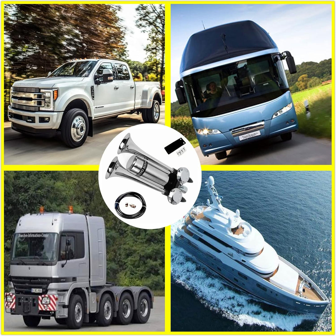 Autohupe Bootshupe 175DB Car Horn Schiffshupe Verlängern Sie den Ton Doppelrohrhupe Lufthupe Silber