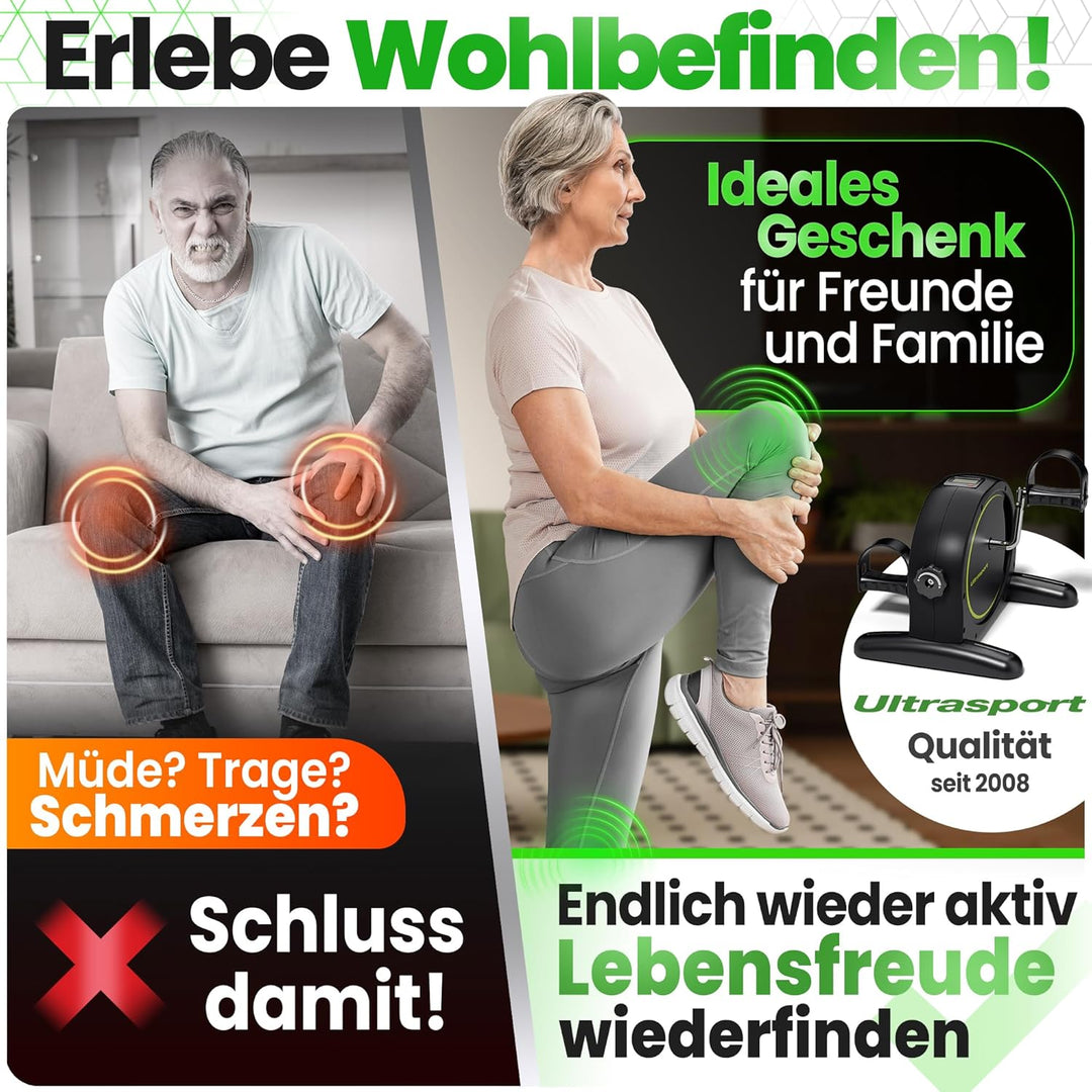 Ultrasport Pedaltrainer für Zuhause CE Zertifiziert inkl. Antirutsch-Matte und Gurt I Extraleiser Ar