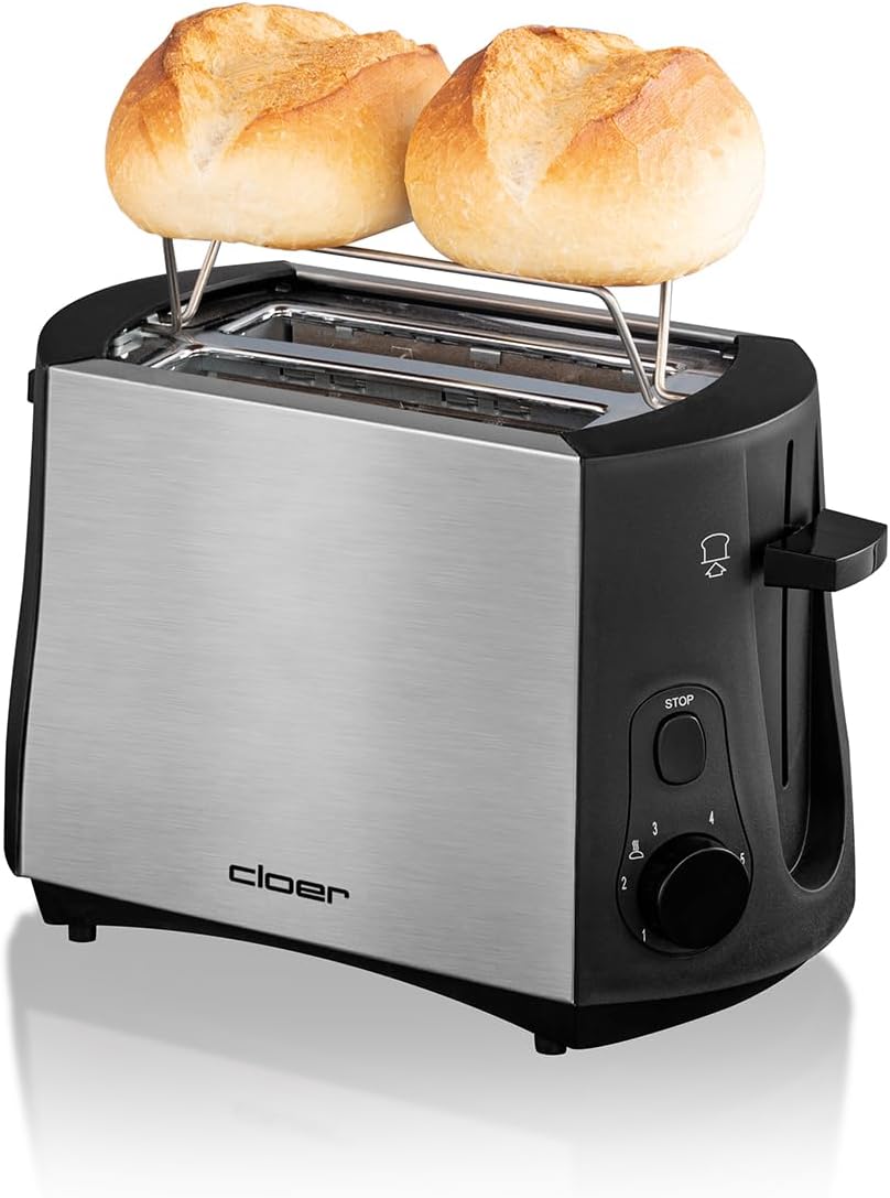 Cloer 3419 Toaster für 2 Toastscheiben, 825 W, integrierter Brötchenaufsatz, Nachhebevorrichtung, Kr