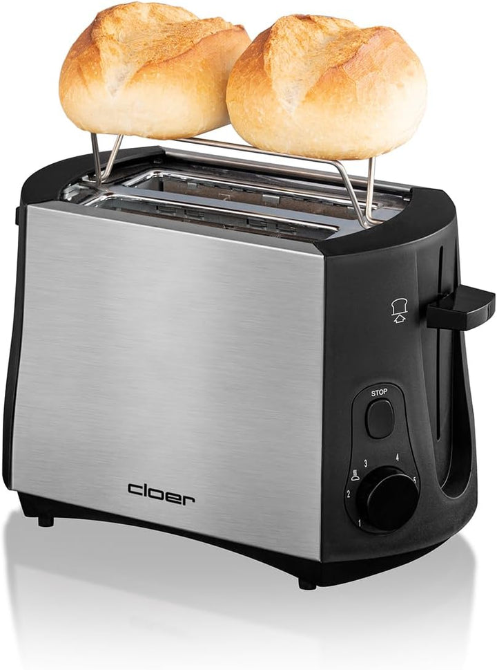 Cloer 3419 Toaster für 2 Toastscheiben, 825 W, integrierter Brötchenaufsatz, Nachhebevorrichtung, Kr