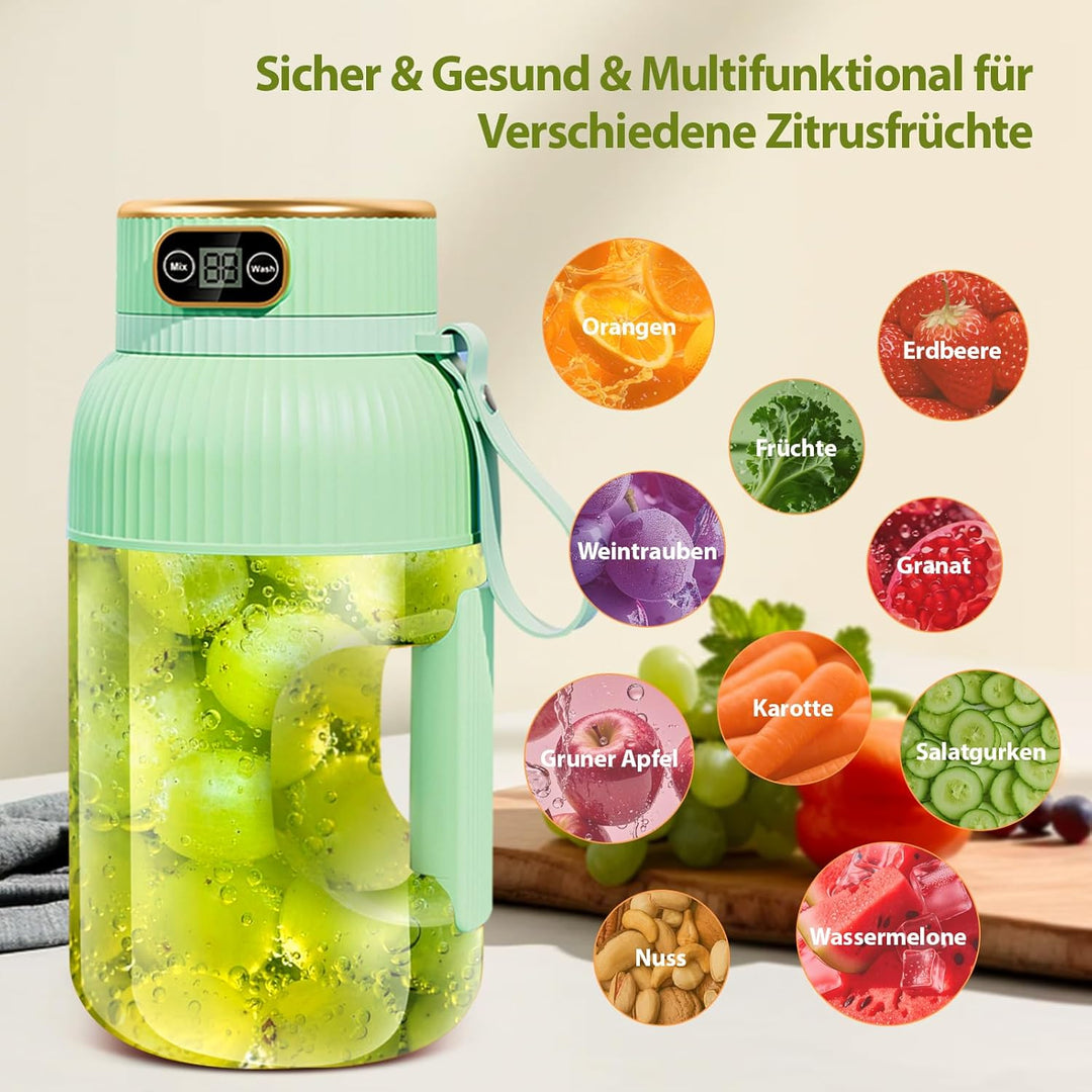 【Upgraded】Fine Life Pro Wiederaufladbarer Elektrischer Entsafter, 1200ML Tragbarer Mixer für Gemüse&
