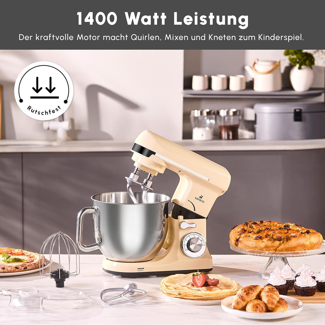 Karaca Blendburst Stand Mixer, Iconic Beige – Leistungsstarkes Küchengerät mit 1400W Leistung und 5,