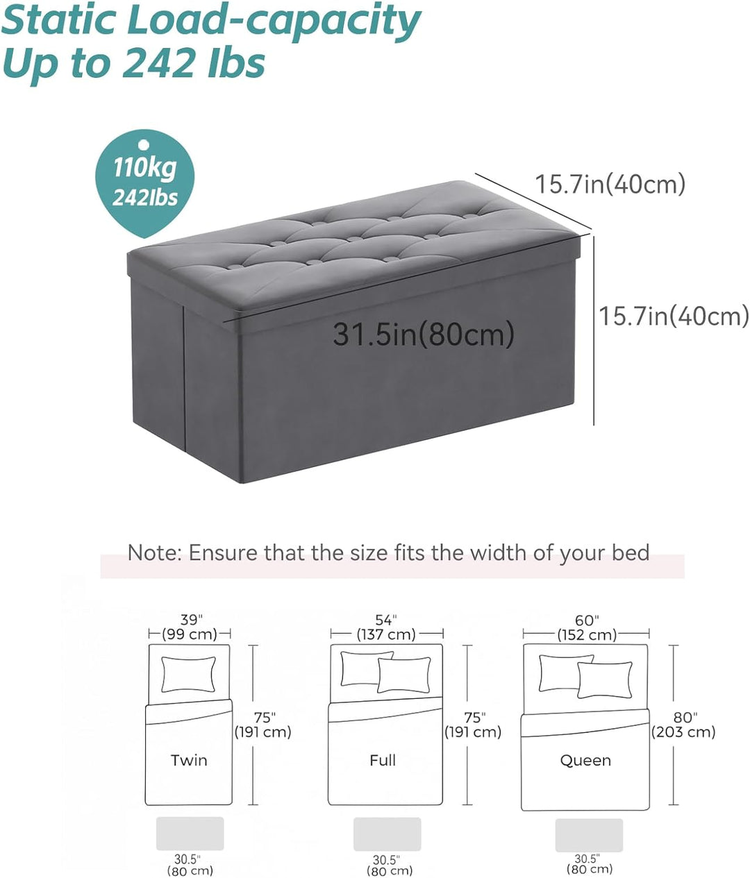BRIAN & DANY Sitzbank mit Stauraum, Faltbar Sitzhocker Truhen Aufbewahrungsbox aus Samt, 76 x 38 x 3