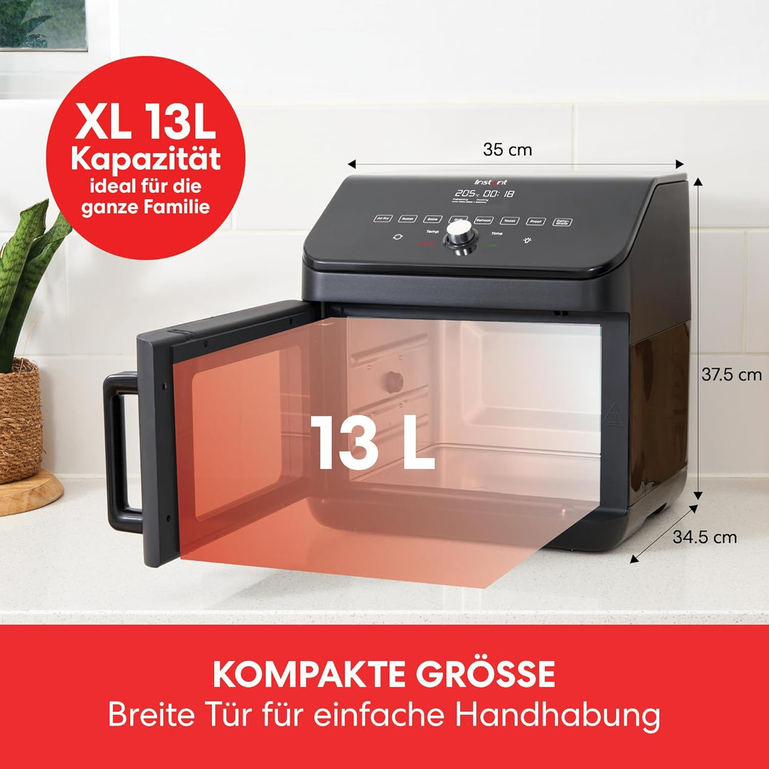 Instant Heissluftfritteuse Ofen 13L mit XXL Fassungsvermögen, 9 Programmen und Drehspiess - Frittier