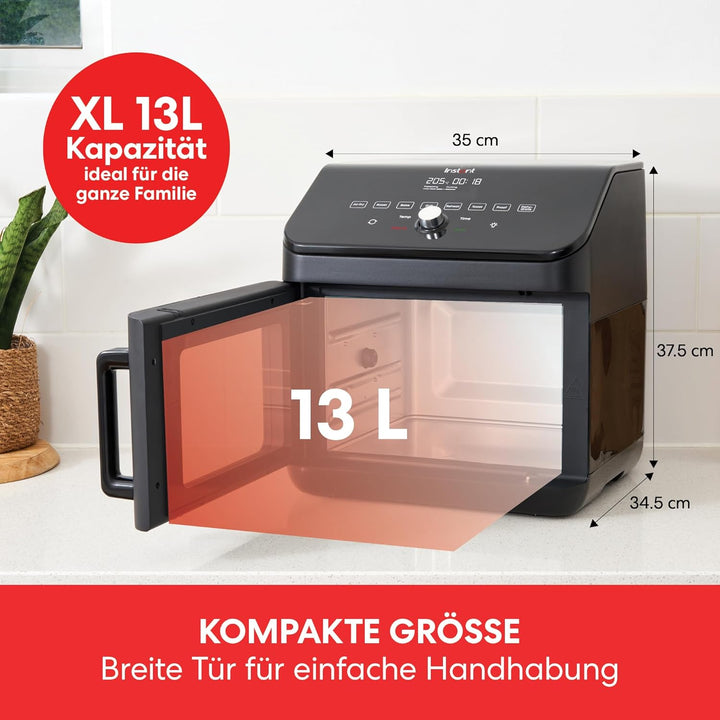 Instant Heissluftfritteuse Ofen 13L mit XXL Fassungsvermögen, 9 Programmen und Drehspiess - Frittier