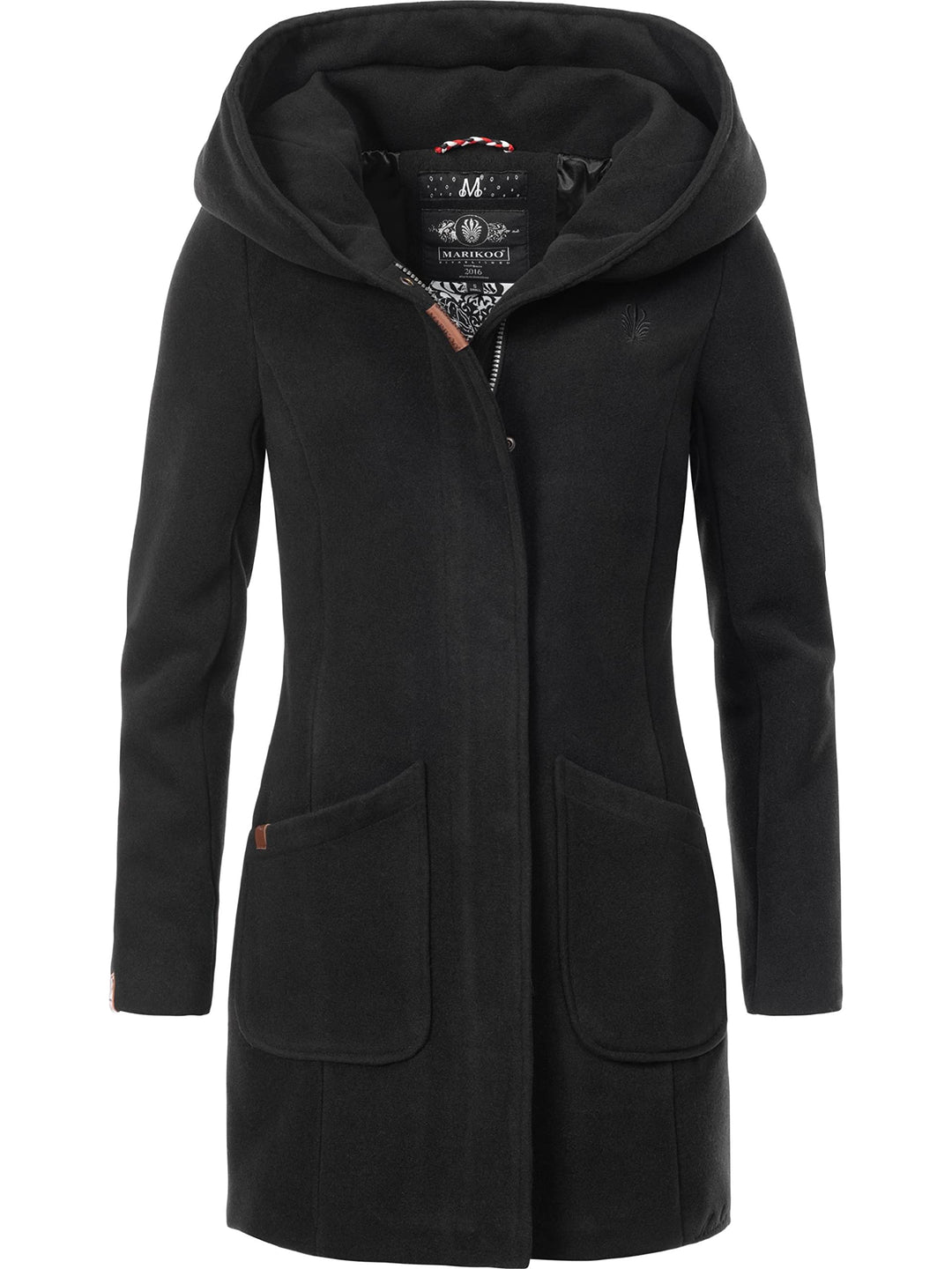 MARIKOO Damen Mantel in Wollmantel-Optik warmer Trenchcoat mit Kapuze Maikoo XS-5XL M Schwarz, M Sch
