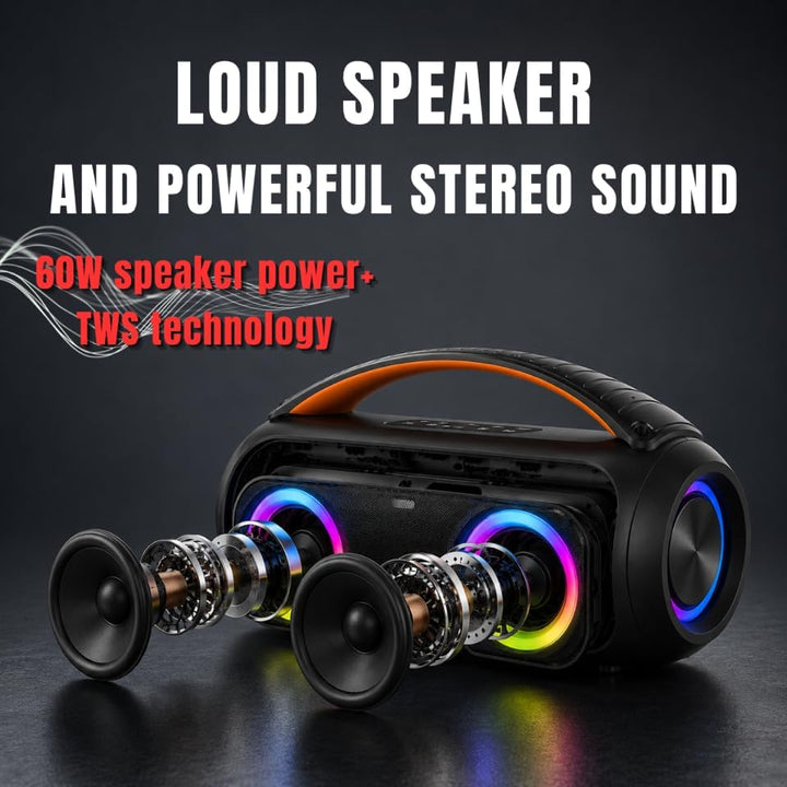 DYNASONIC D93 Tragbarer Bluetooth Lautsprecher IPX7. Kabelloser Outdoor-Lautsprecher. Stereoanlage.