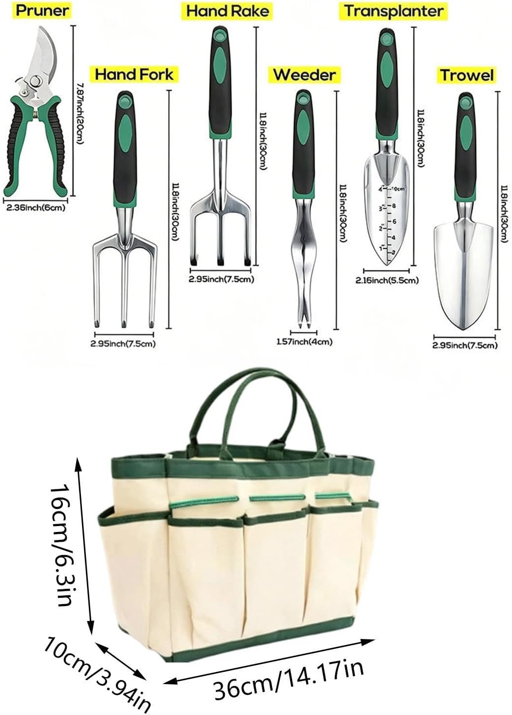 Gartenwerkzeug-Set mit Schaufeln, Schürze, Tragetasche, 11 Teile | Schwerlast-Gartenwerkzeuge für An