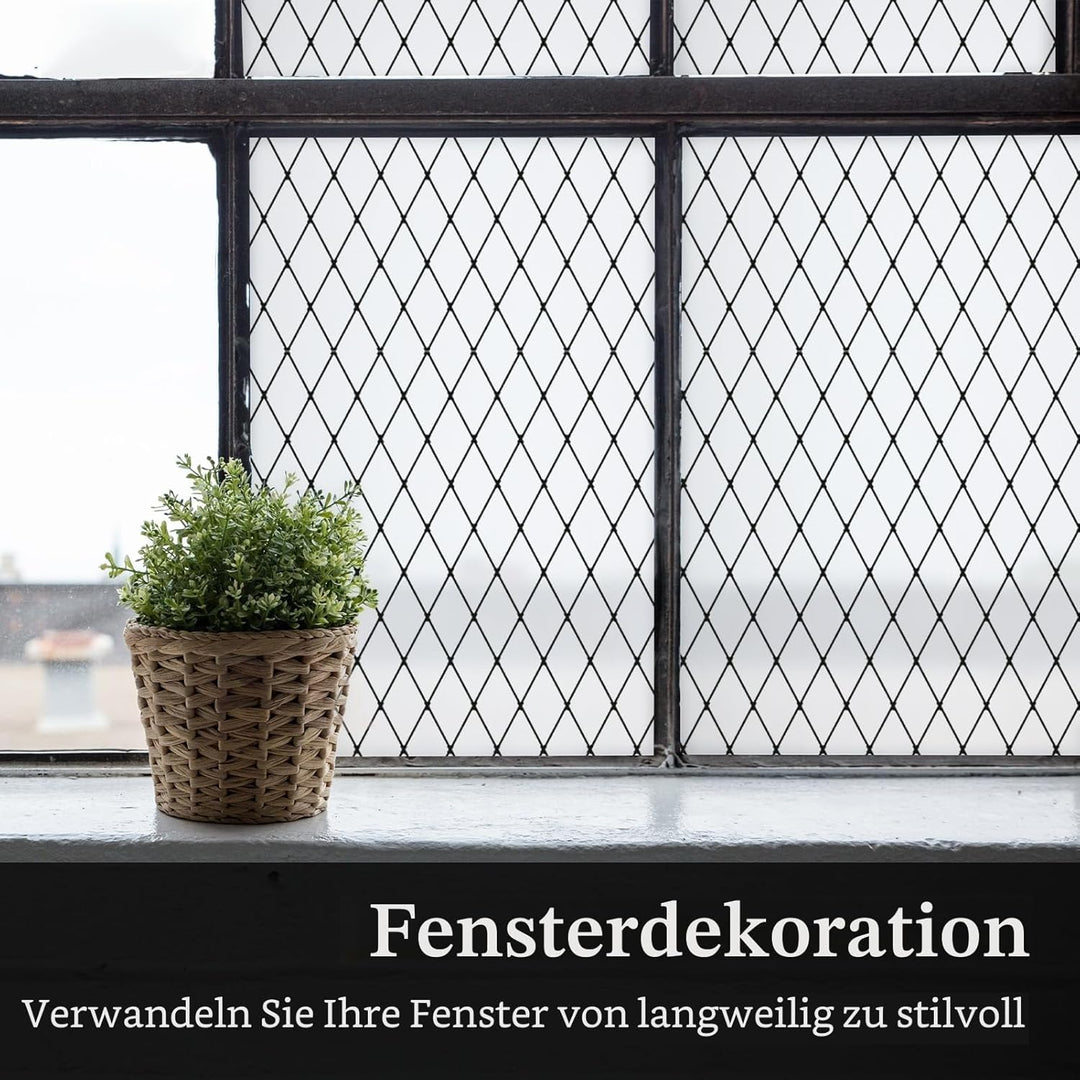 FEOMOS Fensterfolie Schwarze Gitter, Milchglasfolie Statisch Haftend Fensterfolie, Blickschutzfolie