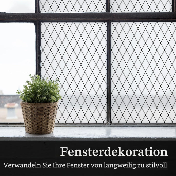 FEOMOS Fensterfolie Schwarze Gitter, Milchglasfolie Statisch Haftend Fensterfolie, Blickschutzfolie