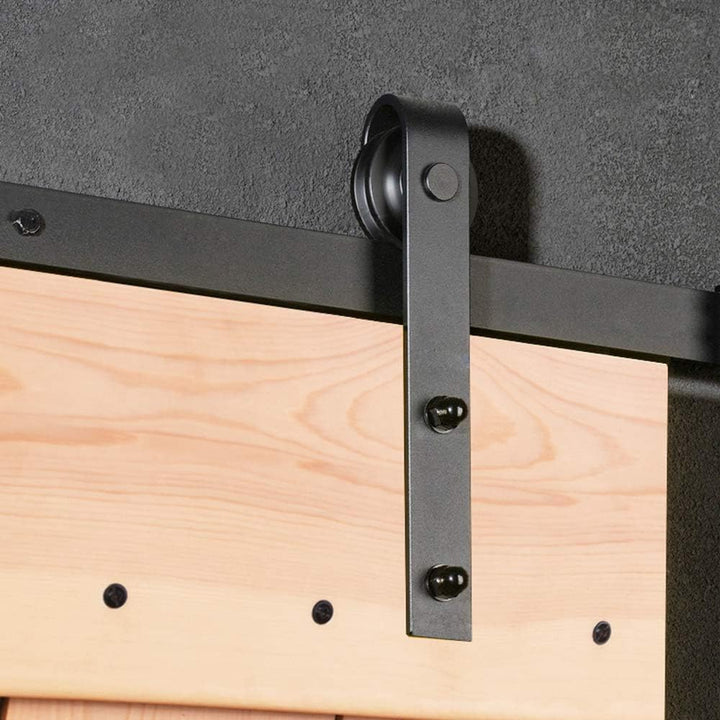 TSMST 228CM Schiebetürbeschlag Set, Schwarzes Schienenset passend für eine einzelne Holztür, J-Form