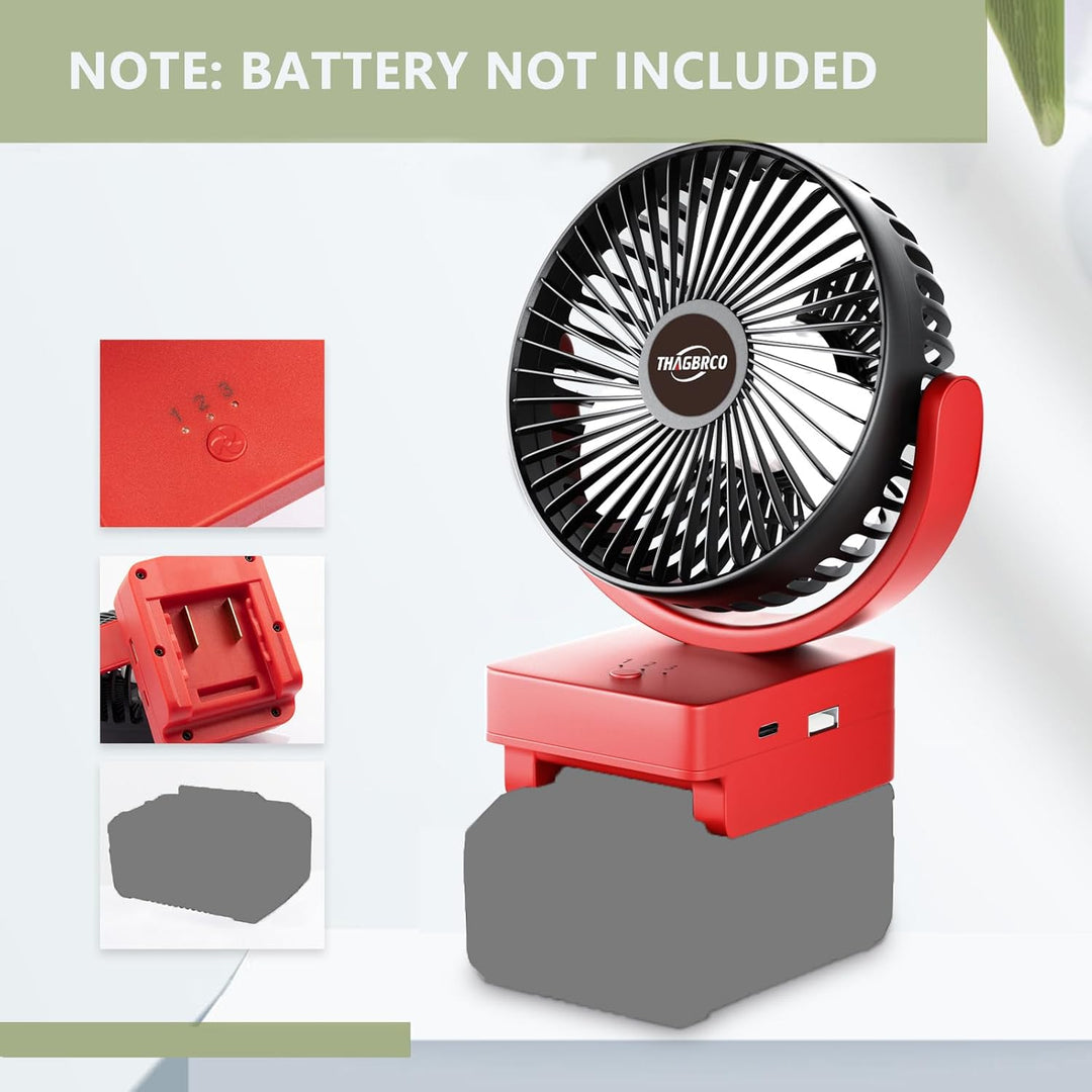 ThagBrco Wireless Fan Kompatibel für Einhell 18V Akku- Cordless Fan, Bürstenloser Motor mit USB A+C