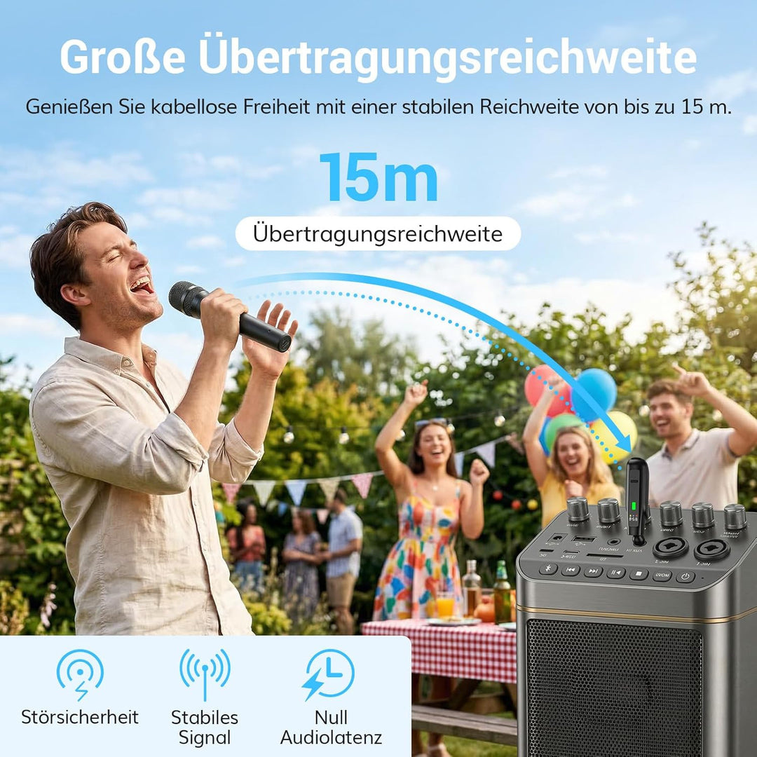 TONOR 2.4G Dual-Mikrofon Kabellos, wiederaufladbares Funkmikrofon Set mit 6,35/3,5 mm Empfänger, 15