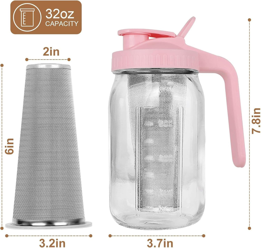 Cold Brew Kaffeebereiter, 1.8L Cold Brew Coffee Maker, Deckel mit Griff und Edelstahlfilter, Kaffeeb