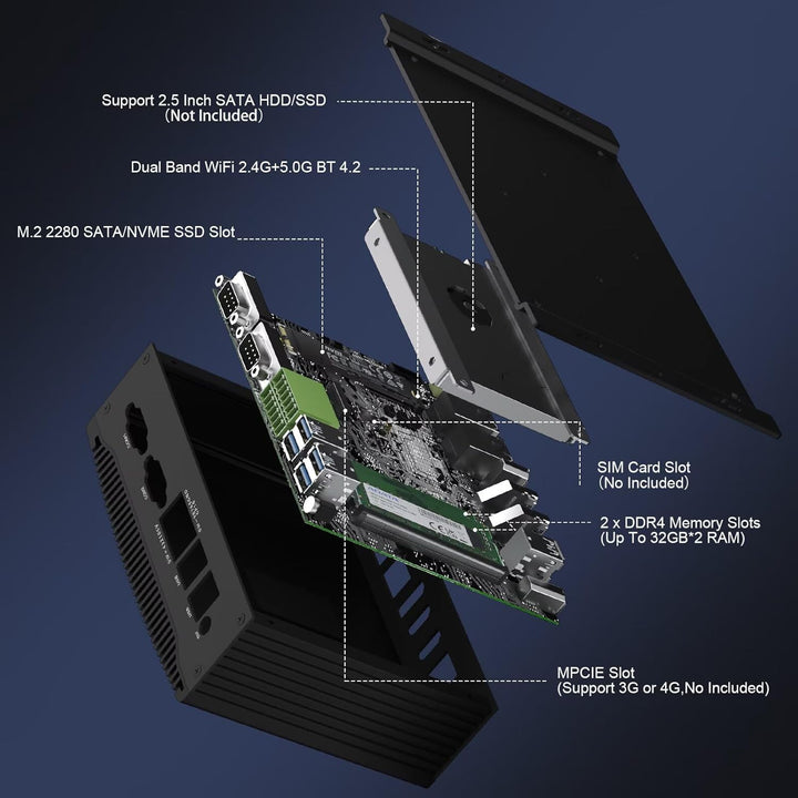 HISTTON Lüfterloser PC Industrie Mini PC Core i7-10810U, 16GB RAM 512GB M.2 SSD, Fanless Mini Comput