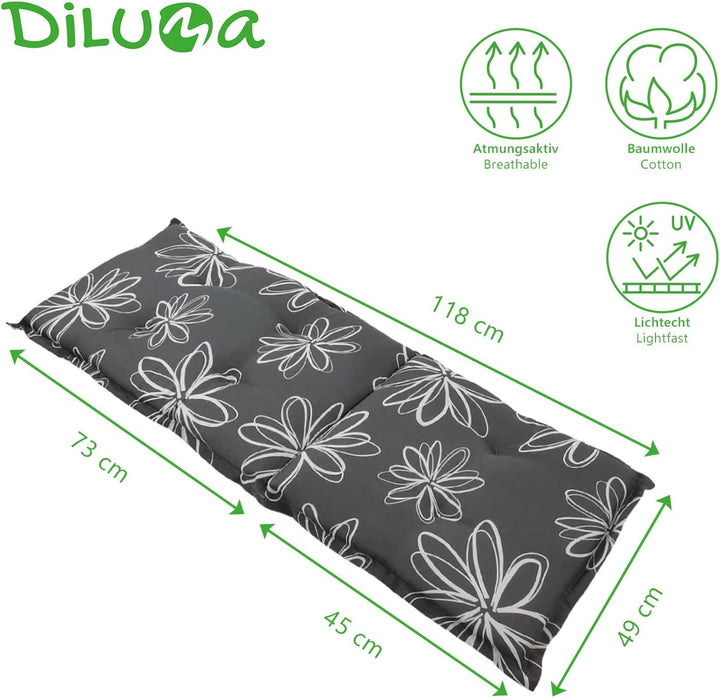 DILUMA Hochlehner Auflage Naxos für Gartenstühle 4er Set 118x49 cm Blume Schwarz - 6 cm Starke Premi