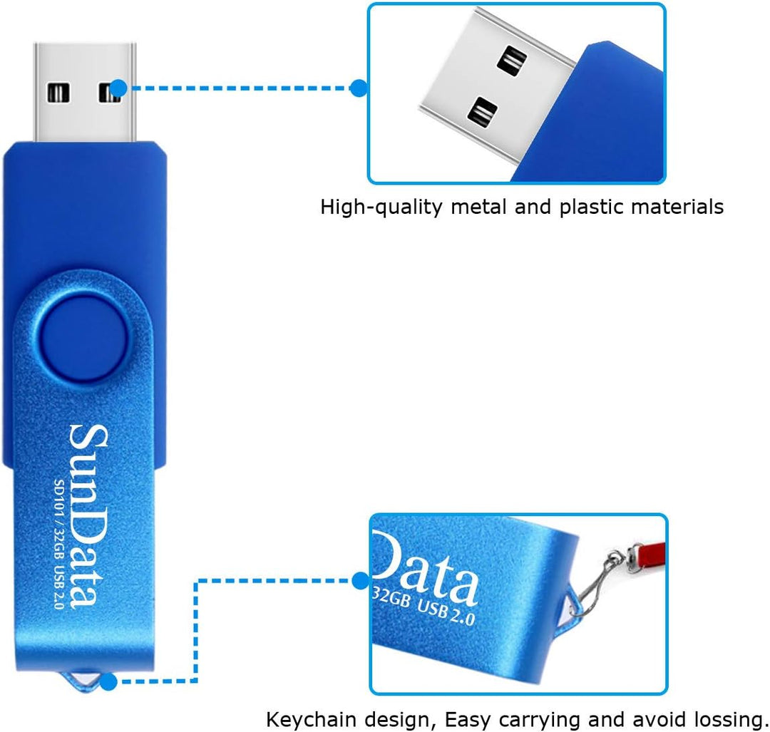 SunData 3 Stück 32GB USB-Sticks USB 2.0 Speicherstick Thumb Drives Memory Sticks Rotate Metall (3 Mi