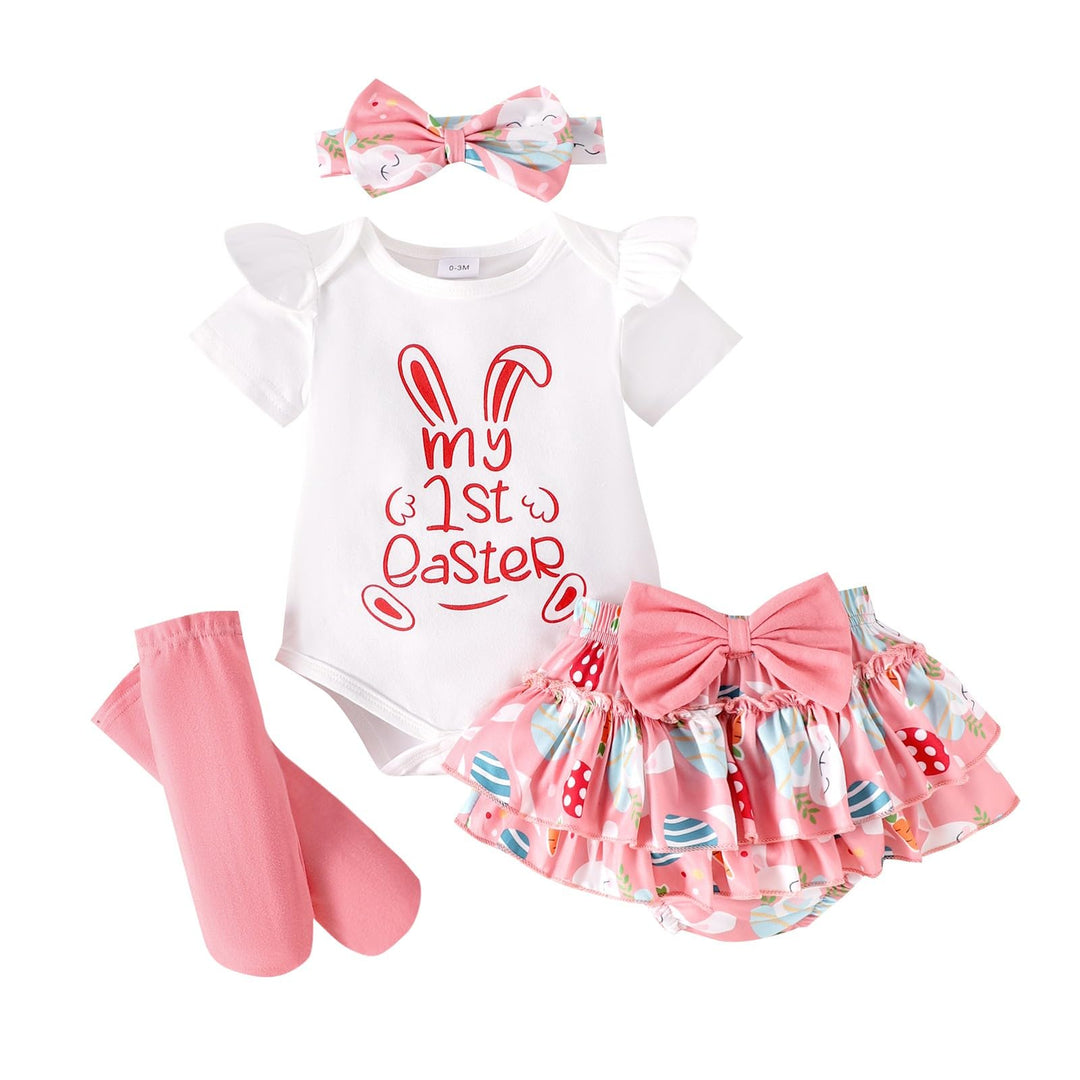 Baby Mädchen Ostern Kleidung Geburtstag Outfit Bunny Kurzarm Strampler Hohe Taille Rüschen Tütü Rock