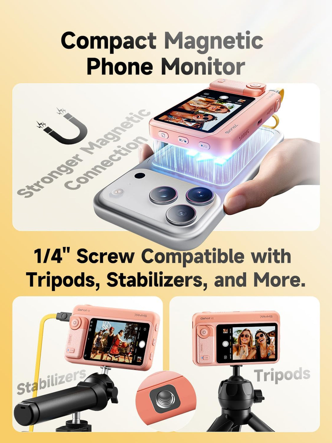 7RYMS Qshot V2 Selfie-Monitor-Bildschirm für iPhone &amp; Android (Rosa) Pink, Pink