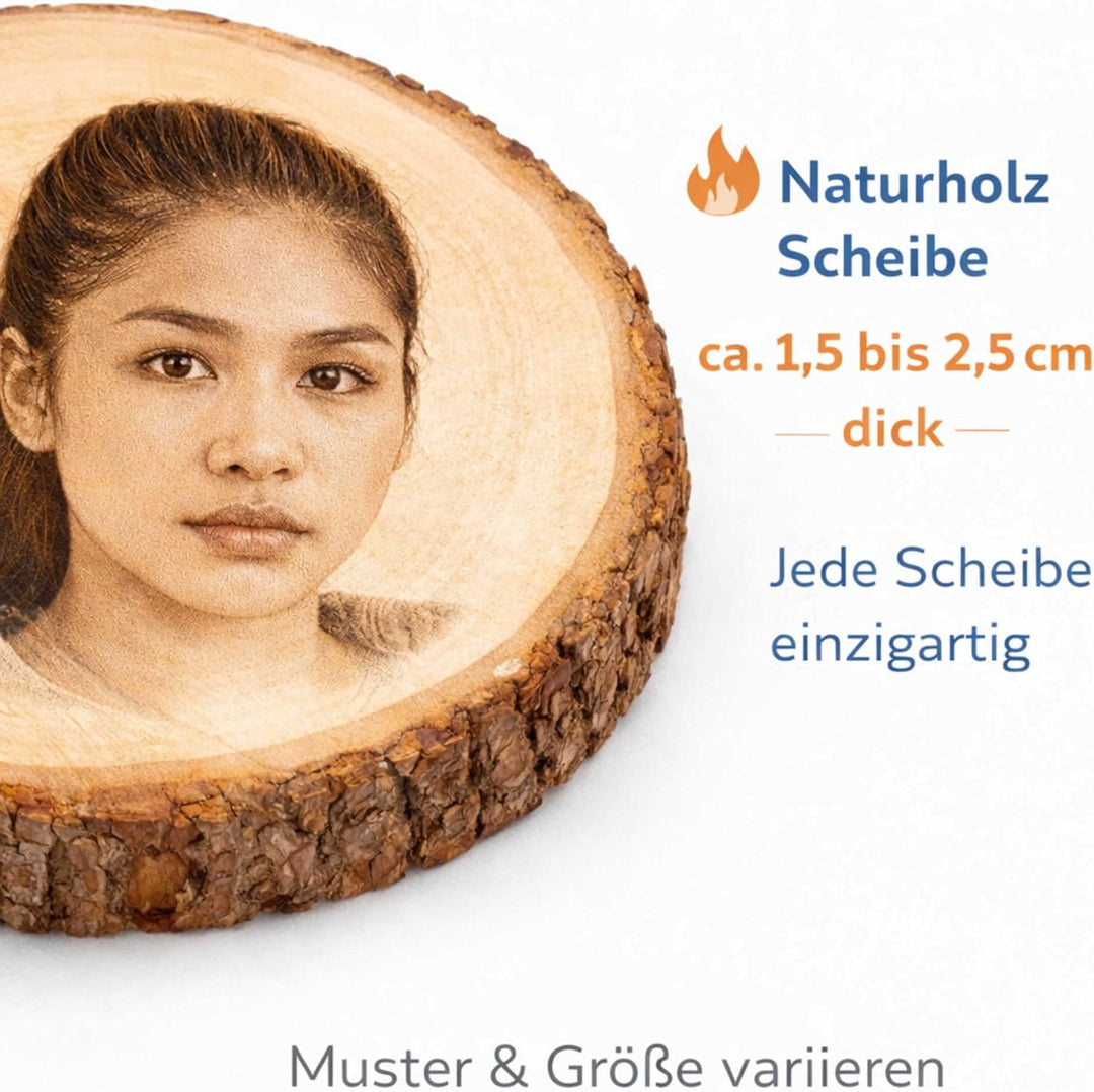 Baumscheibe mit Gravur personalisiert ab 13 cm - Holzscheibe mit Foto & Text - Fotogeschenke für Hoc