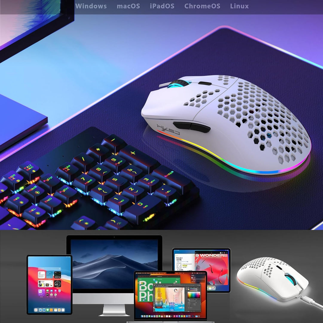 CROSS ZEBRA T66 PC Gaming Mouse, BT/2.4G Wireless/Wired, Lightweight Honeycomb Shell, Macro Program,