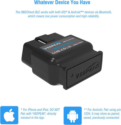 Veepeak OBDCheck BLE+ Bluetooth OBD II EOBD Diagnosegerät Adapter Stecker Auto Diagnose Scanner für