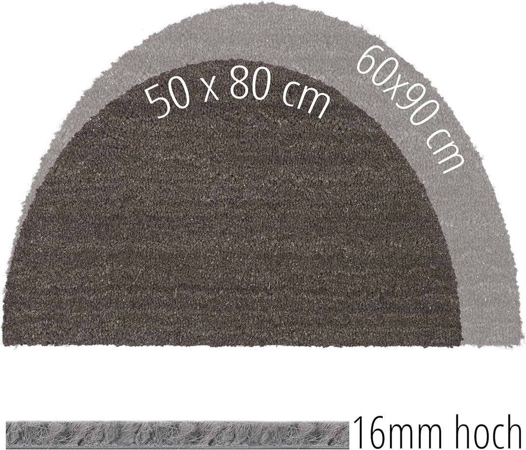 Carpido rutschfeste Kokosmatte - 60 x 90 cm Halbrund Grau - Nachhaltige Naturfaser für den überdacht