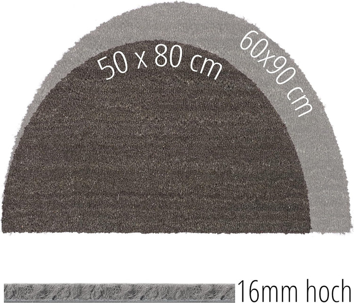 Carpido rutschfeste Kokosmatte - 60 x 90 cm Halbrund Grau - Nachhaltige Naturfaser für den überdacht