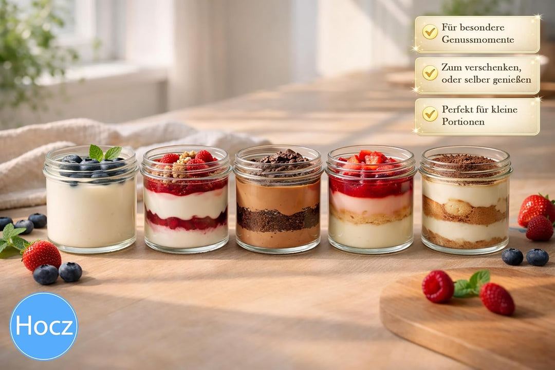 hocz 25x Marmeladengläser 125 ml Set | Deckel Blau Kariert TO 66 | mit Etiketten NZ | Einmachgläser