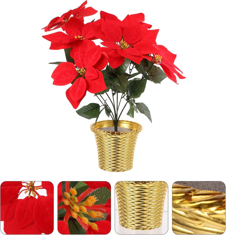 Homoyoyo Künstliche Weihnachtsstern-Töpfe Künstlicher Weihnachtsstern-Blumenstrauss aus Seide Roter