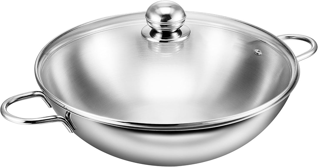 Kopf Wok Josie (Edelstahl, Ø 32 cm, inkl. Glasdeckel, Induktion) silber, Edelstahl