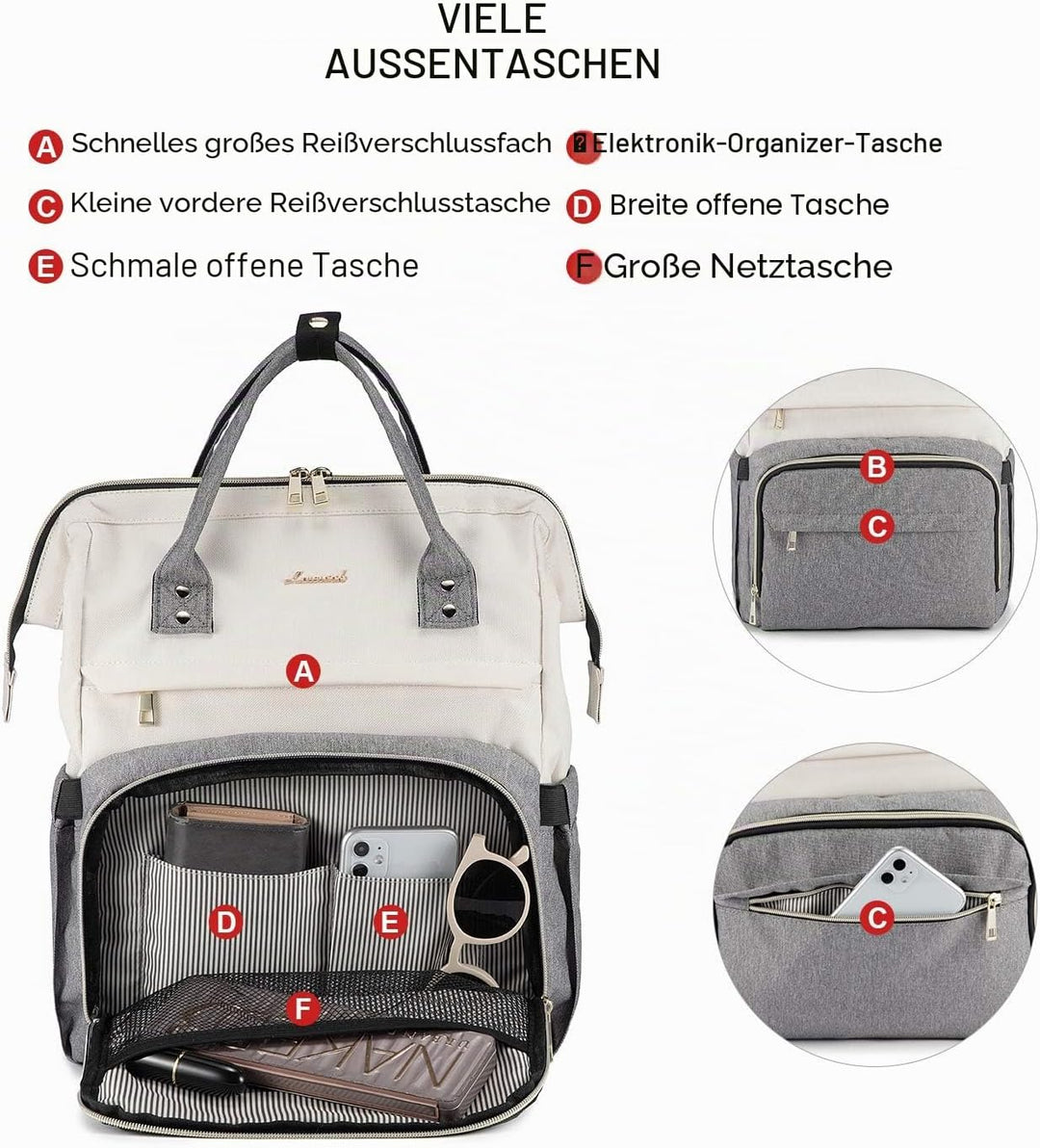 LOVEVOOK Laptop Rucksack Damen 15,6 Zoll, Gross Schulrucksack Teenager, Rucksack Handgepäck, Wasserd