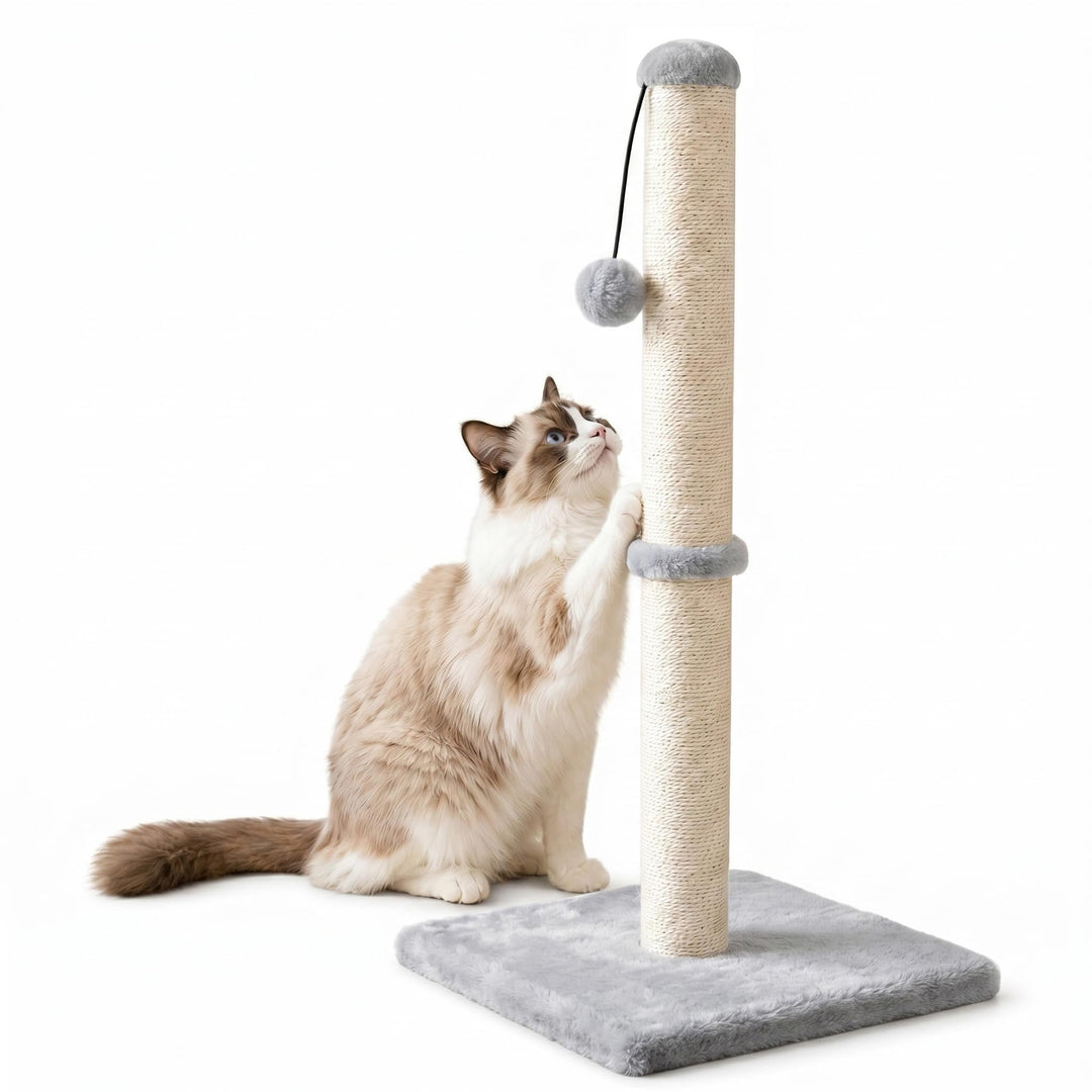 Dimaka Kratzbaum für Katzen, 74 cm, mit Sisalseil und weichem Plüschbezug GRAU, GRAU
