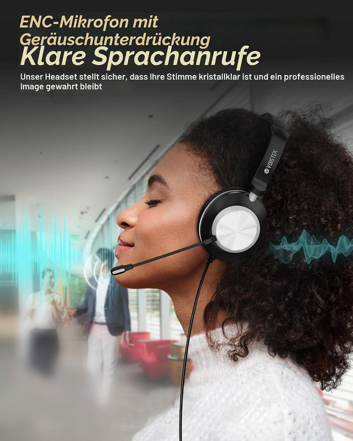 Headset mit Mikrofon (Single-Ear) USB/3,5mm/USB-C | Büro Headsets mit Noise Cancelling für Call Cent