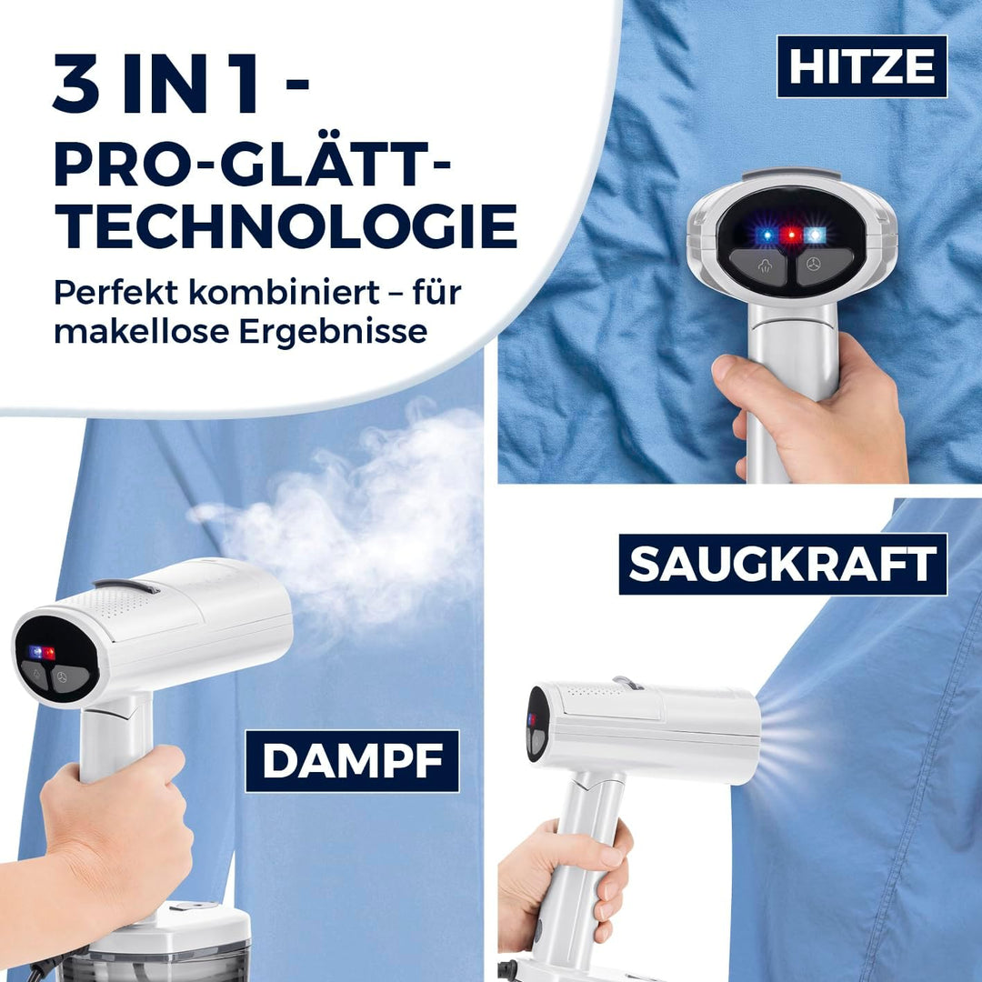 CLEANmaxx AeroTech 4000 Dampfglätter 3in1 | Steamer mit Ansaugfunktion | Reisebügeleisen mit Pro-Glä