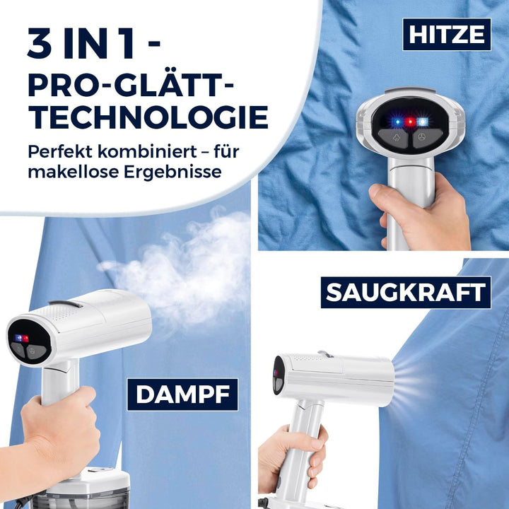 CLEANmaxx AeroTech 4000 Dampfglätter 3in1 | Steamer mit Ansaugfunktion | Reisebügeleisen mit Pro-Glä
