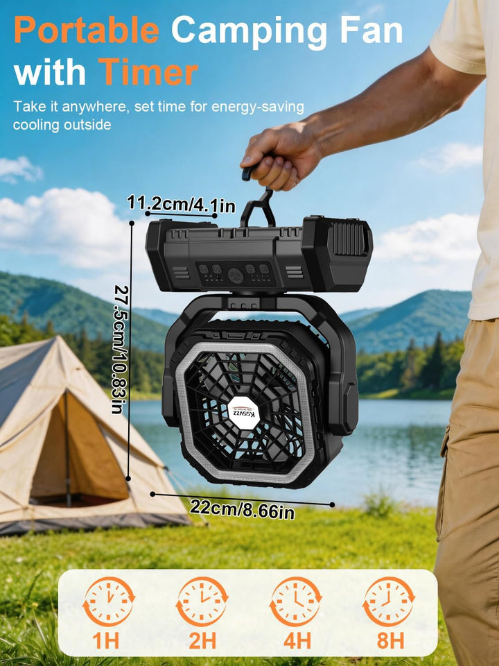 Wiederaufladbarer Camping Ventilator mit Auto-Schwenk &amp; Fernbedienung | 30000mAh Akku betriebener Ze