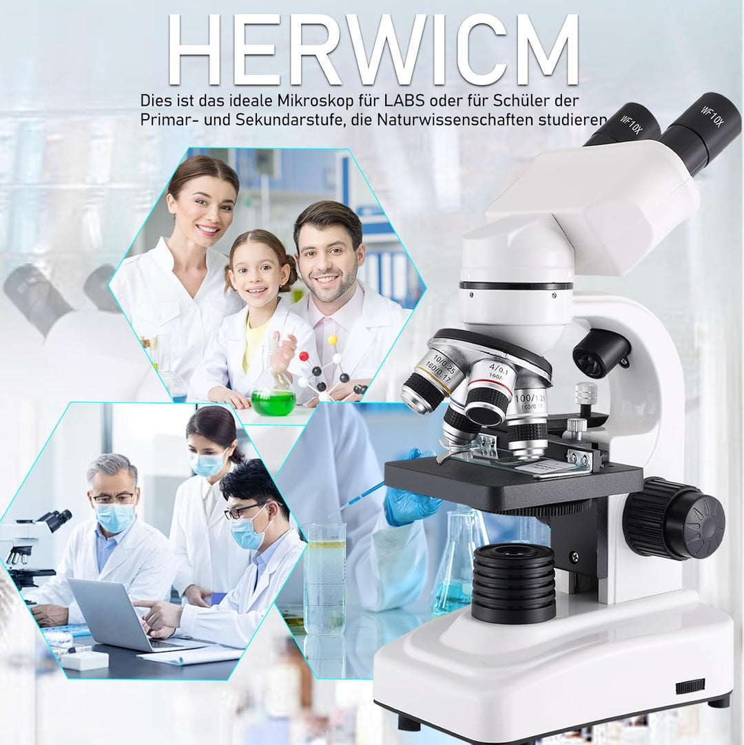 Verbundmikroskop, 40 x 2500 x, professionelles Mikroskop, WF10x und WF25x Okulare, Dual-LED-Beleucht