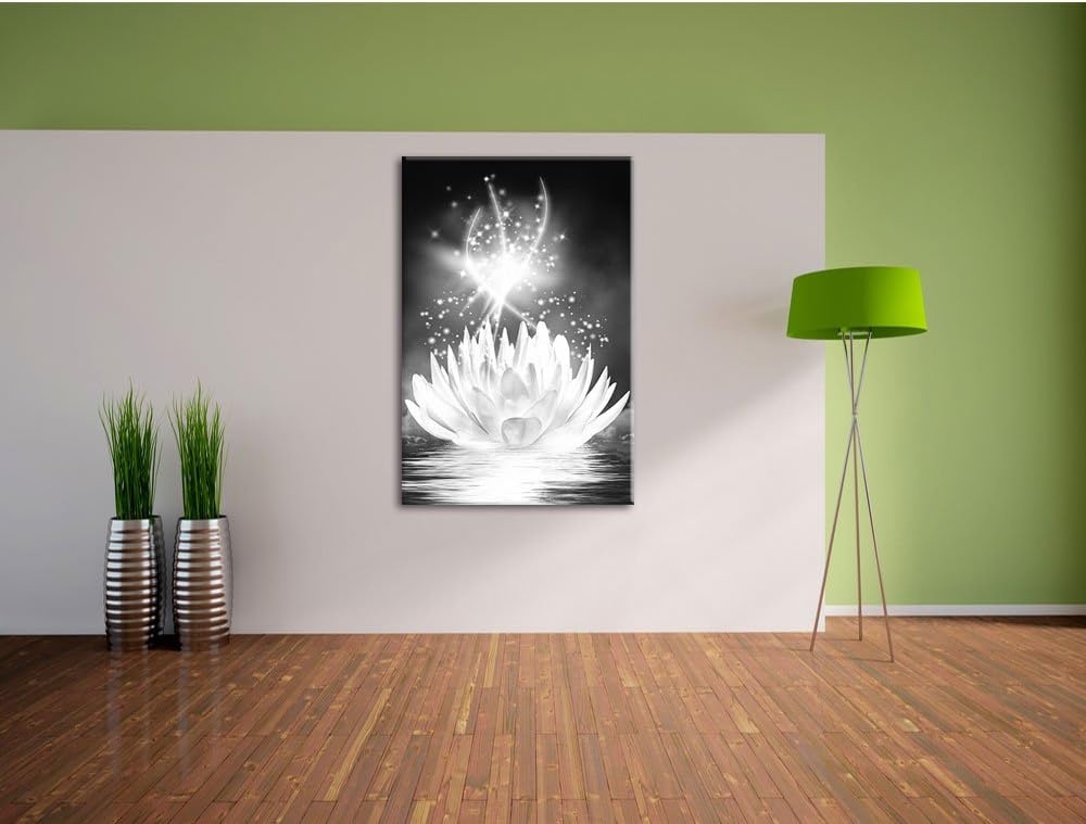 Pixxprint abstrakte Seerose Kunst B&W als Leinwandbild/Grösse: 100x70 cm/Wandbild/Kunstdruck/fertig