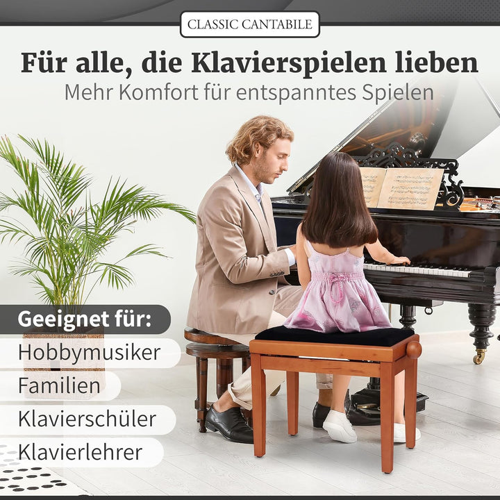 Classic Cantabile Pianobank Buche-matt (Höhenverstellbar von 47-56cm, Spindelmechanik, Sitzfläche 55