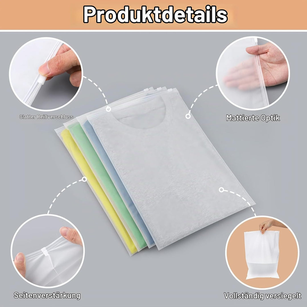 Beutel mit Reissverschluss, 100 Stück 25 * 35cm Zip Beutel Klein, Kleiderbeutel für Reisen, Zip Orga